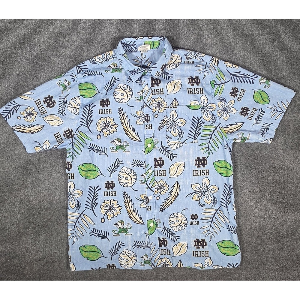 Wes & Willy Notre Dame Fighting Irish Hawaiian Shirt Men's XL Blue‎ Aloha Camp